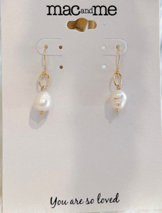 Mac and Me freshwater pearl French wire hook earrings with wrapped wire detail