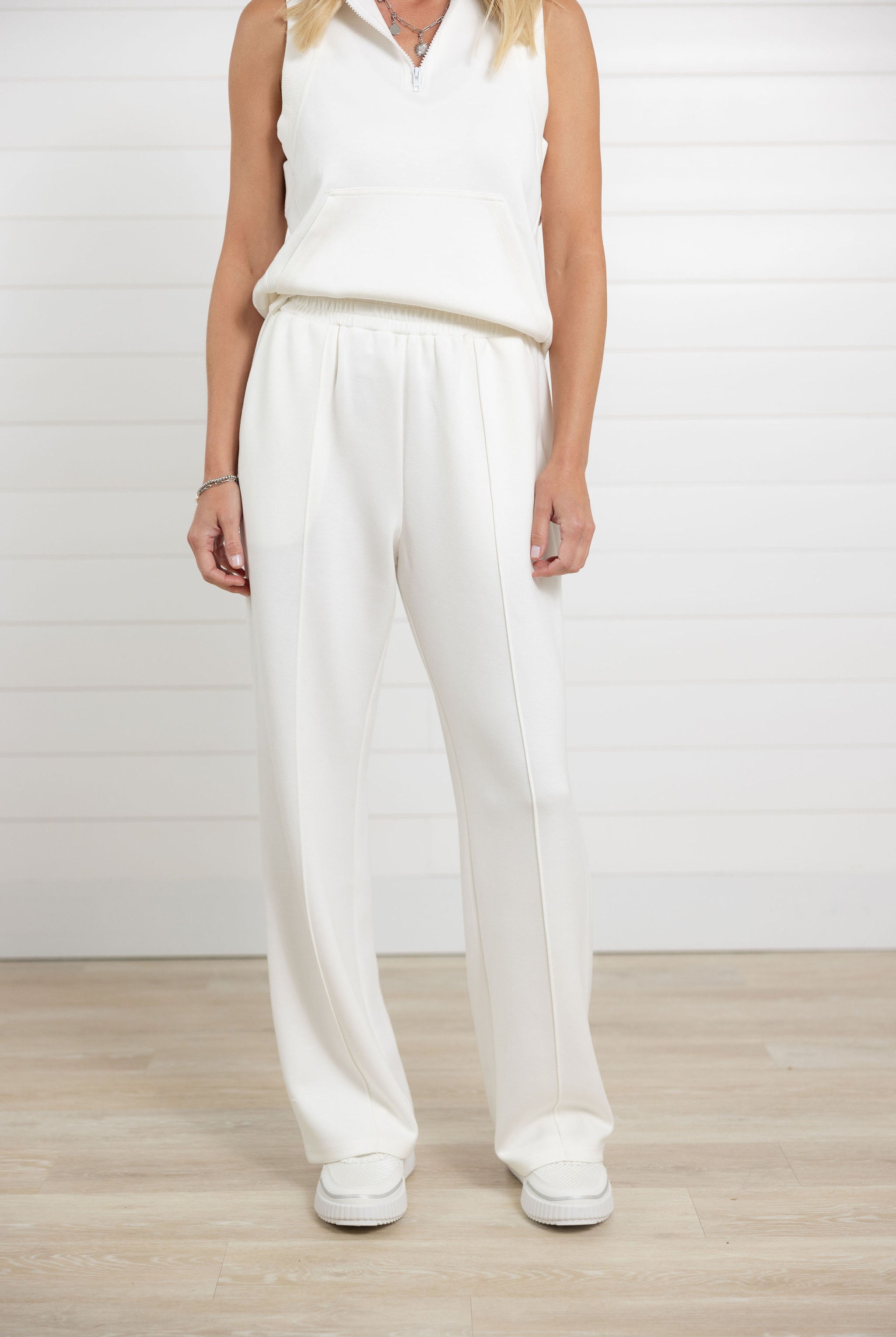 Mac and Me ivory wide leg pull on pant front view
