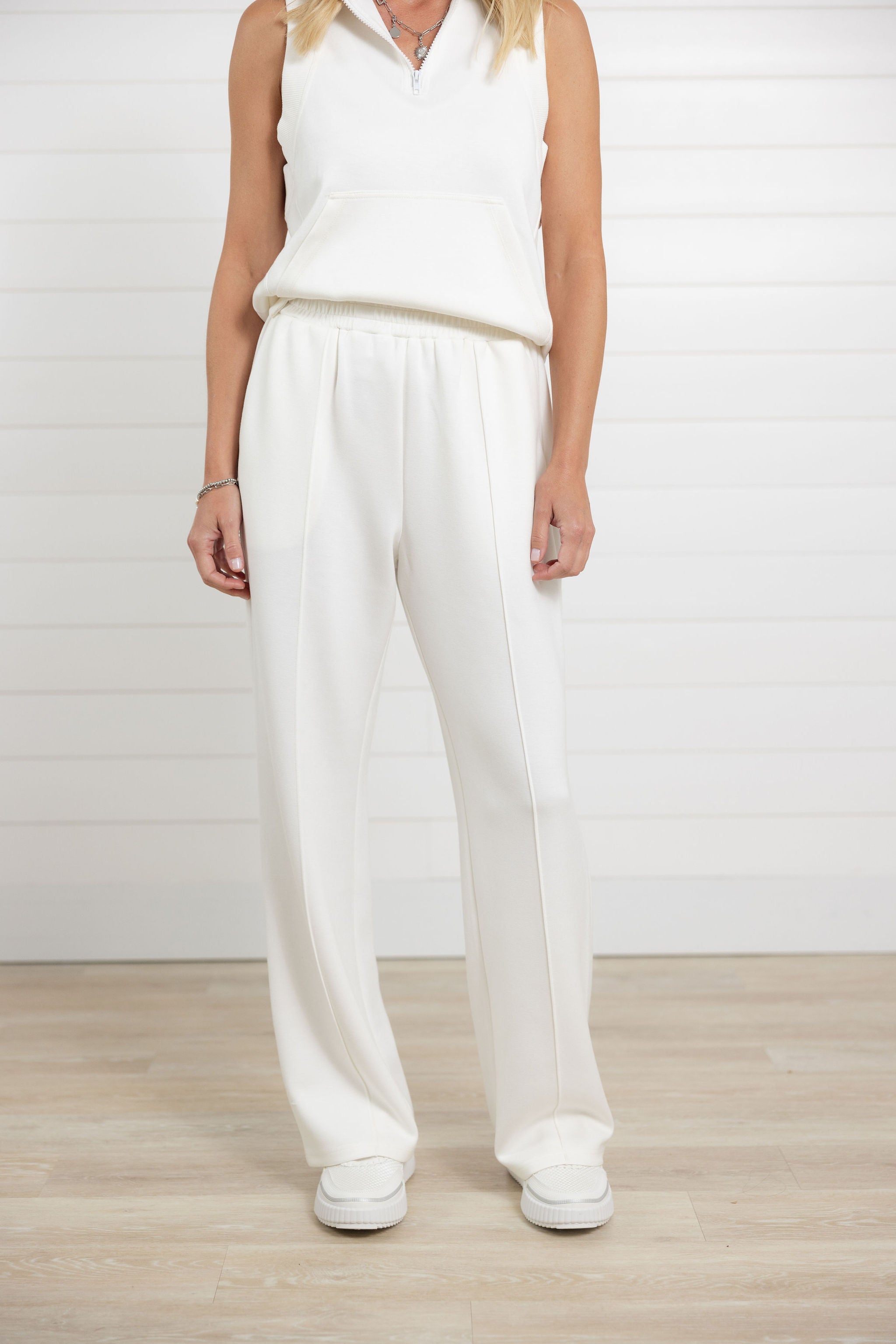 Mac and Me ivory wide leg pull on pant front view