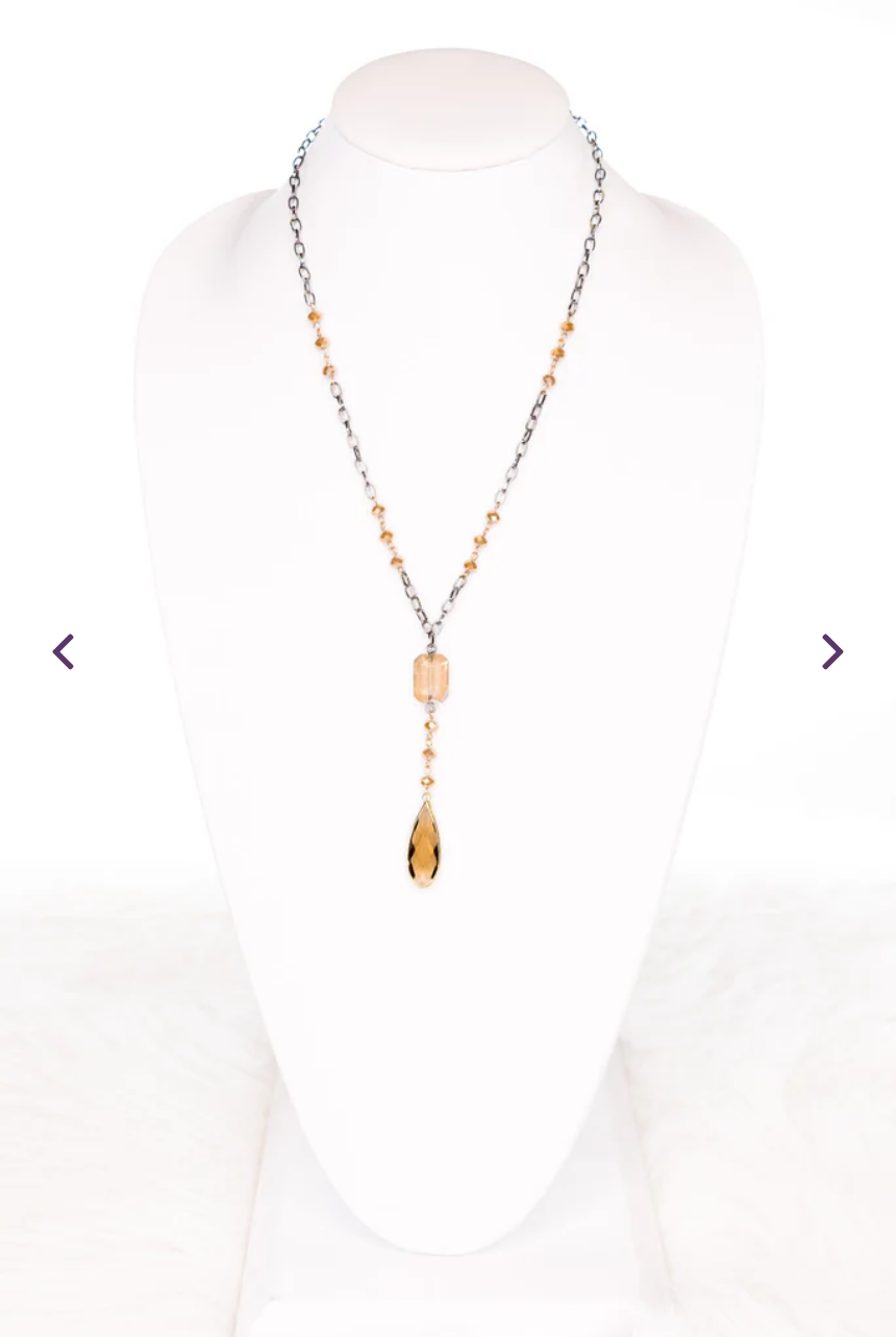 crystal and bead necklace long lariat style.