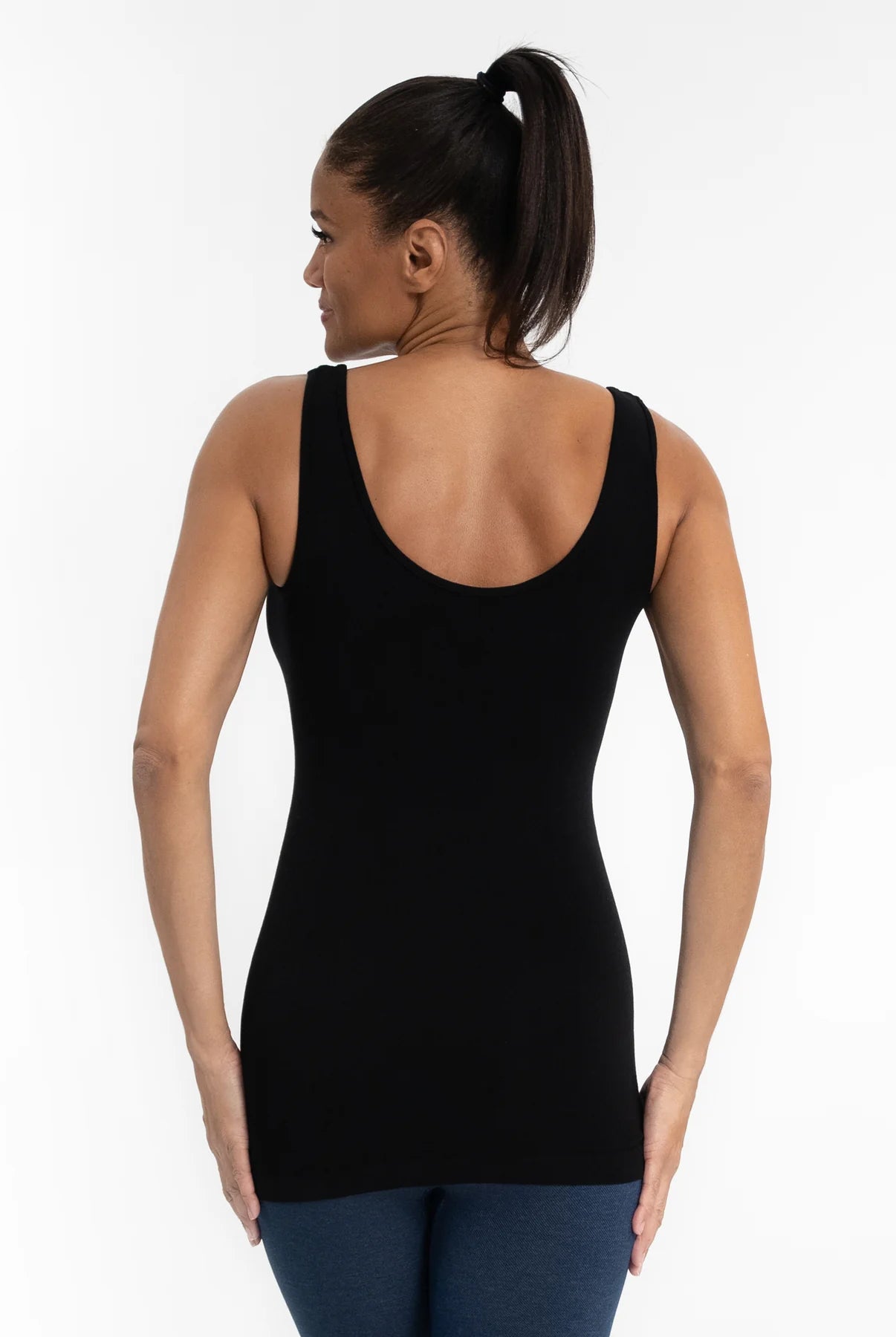 black reversible v-neck scoop neck tank back view