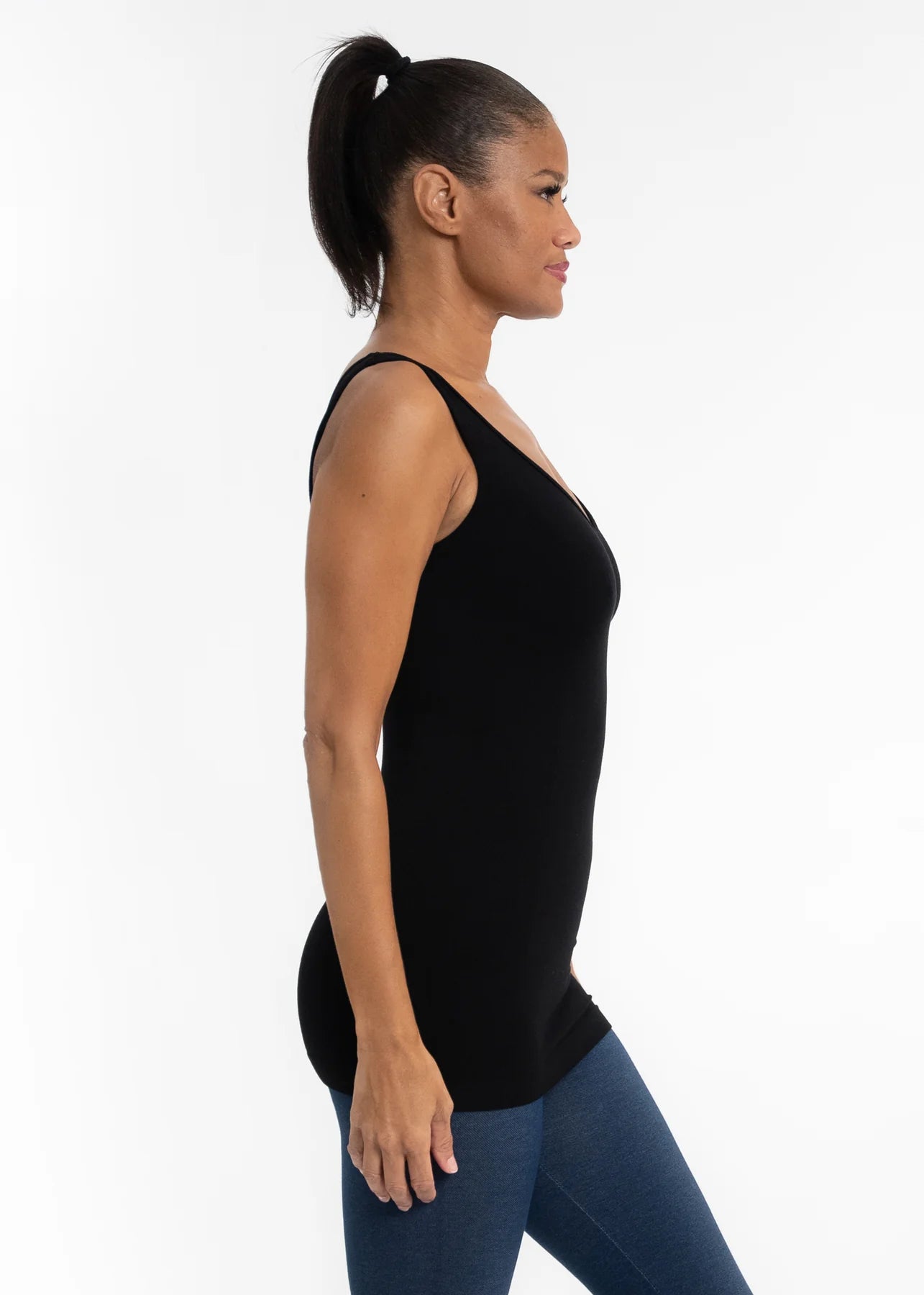black reversible v-neck scoop neck tank side view