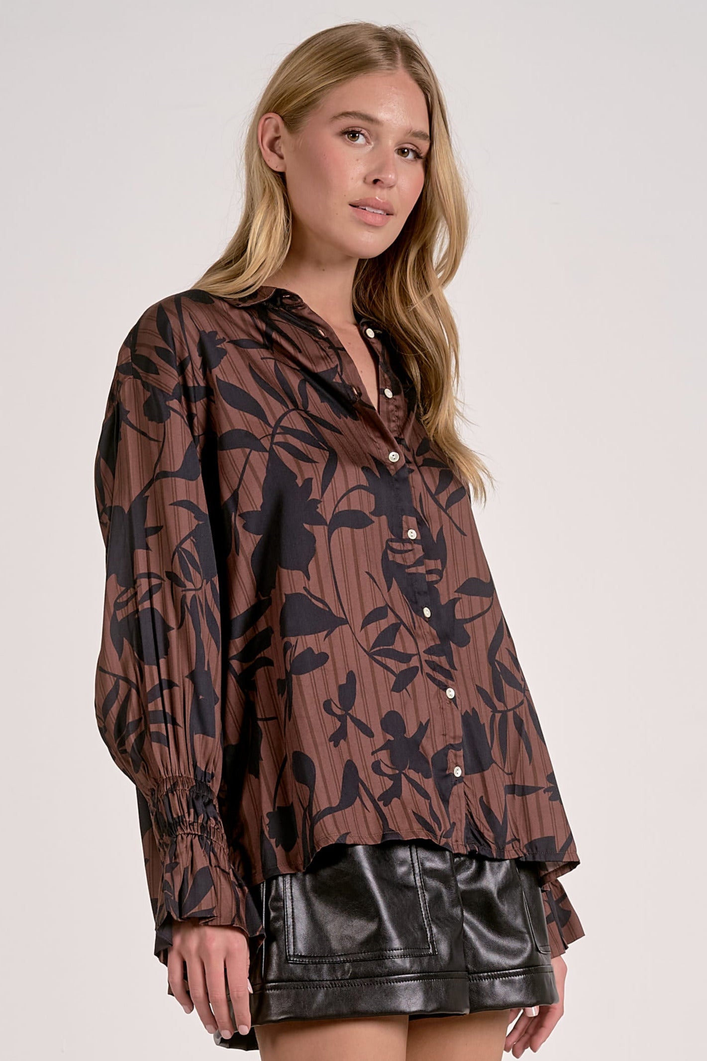side of brown foliage blouse