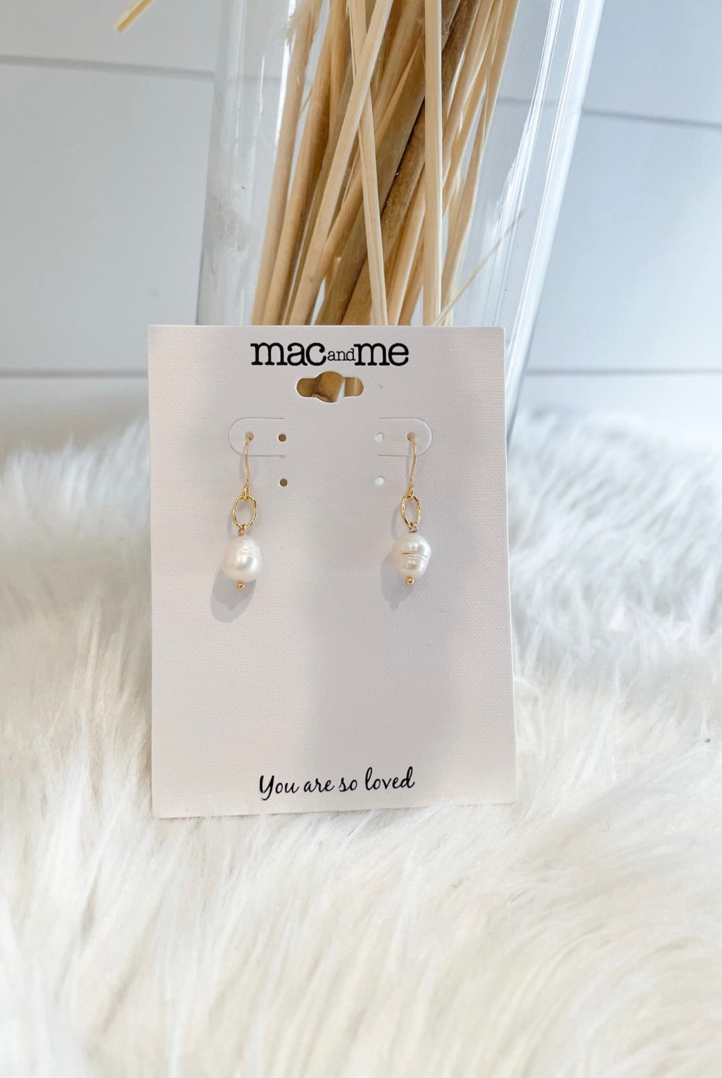 Mac and Me freshwater pearl French wire hook earrings with wrapped wire detail