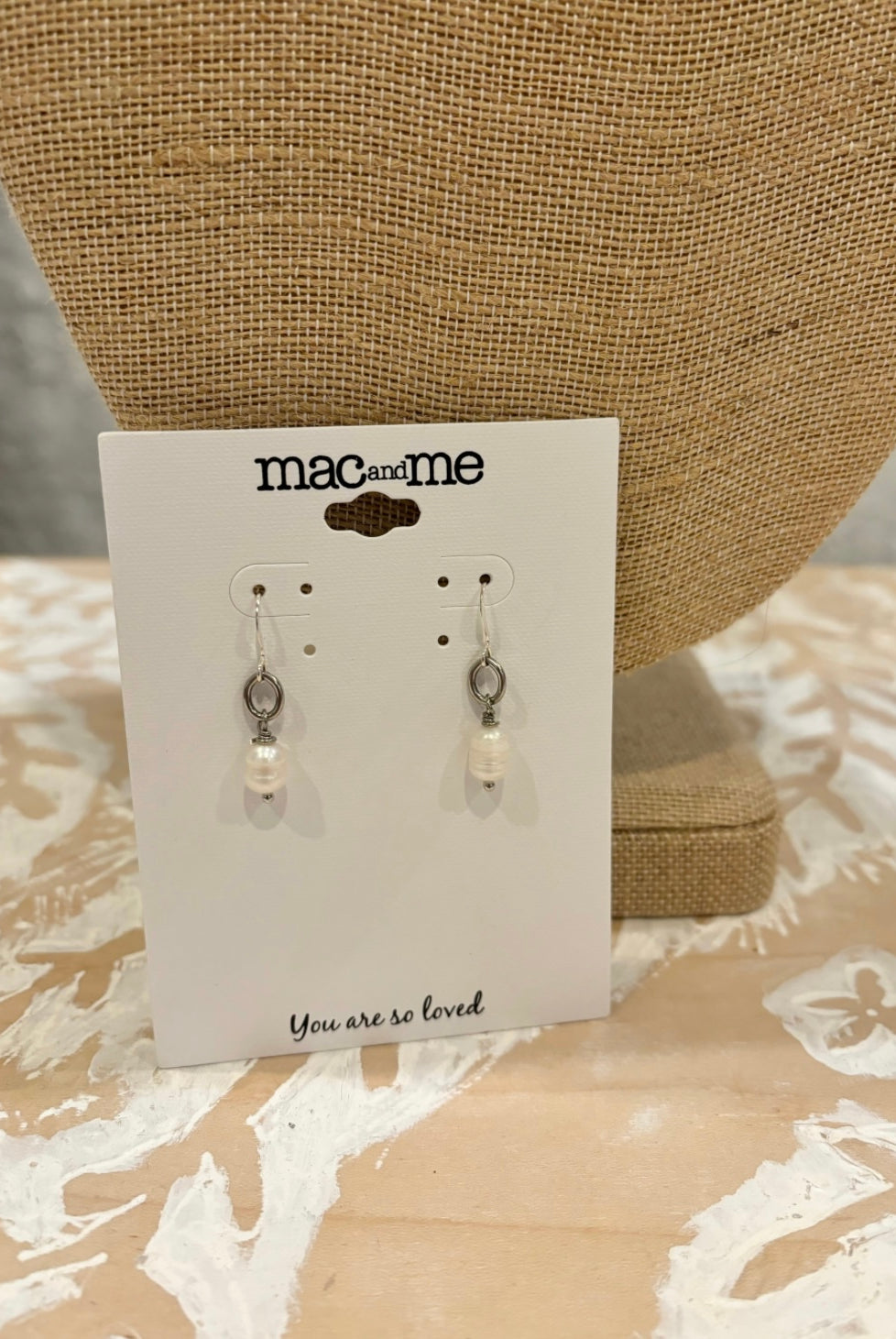 Mac and Me freshwater pearl French wire hook earrings with wrapped wire detail