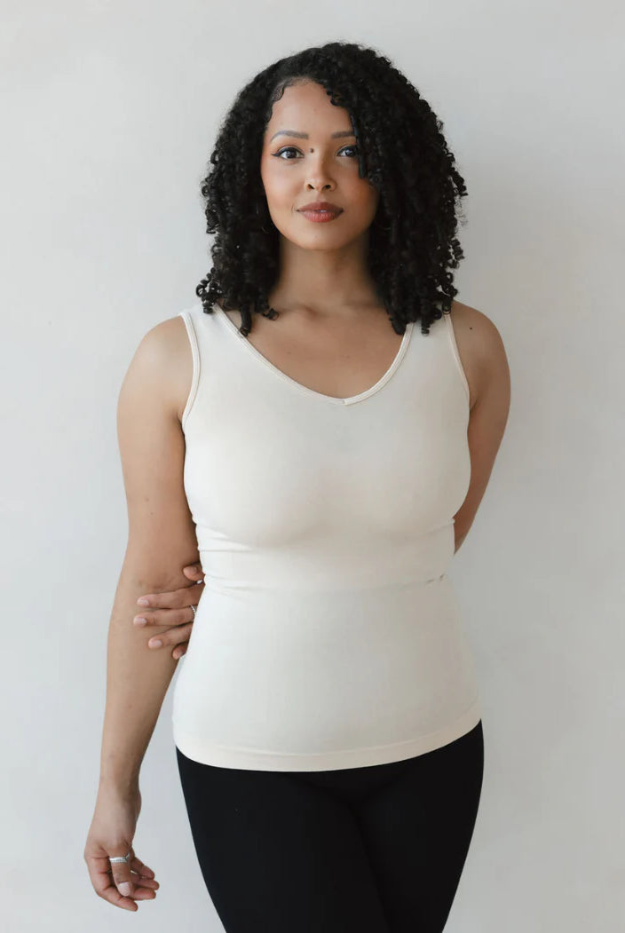 ivory reversible v-neck scoop neck tank front view