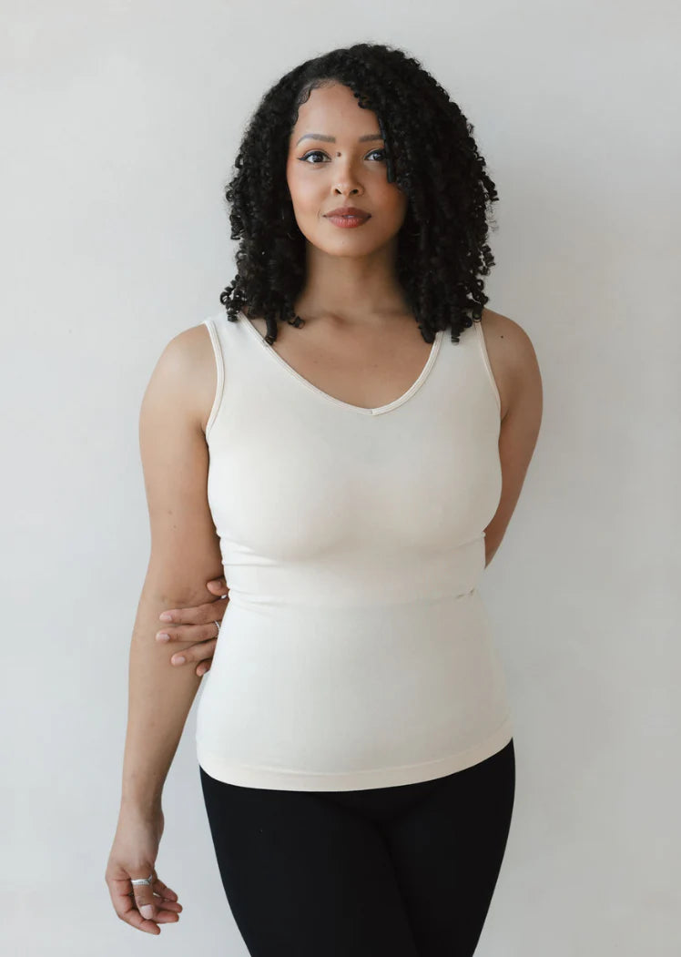 ivory reversible v-neck scoop neck tank front view