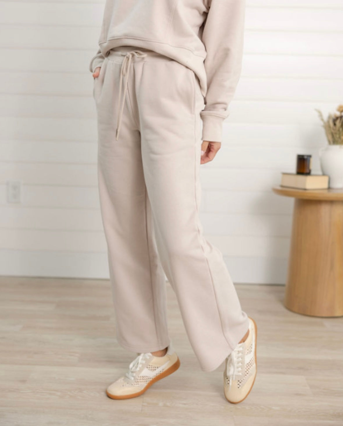 mac and me straight leg athleisure pants front view in moonstruck