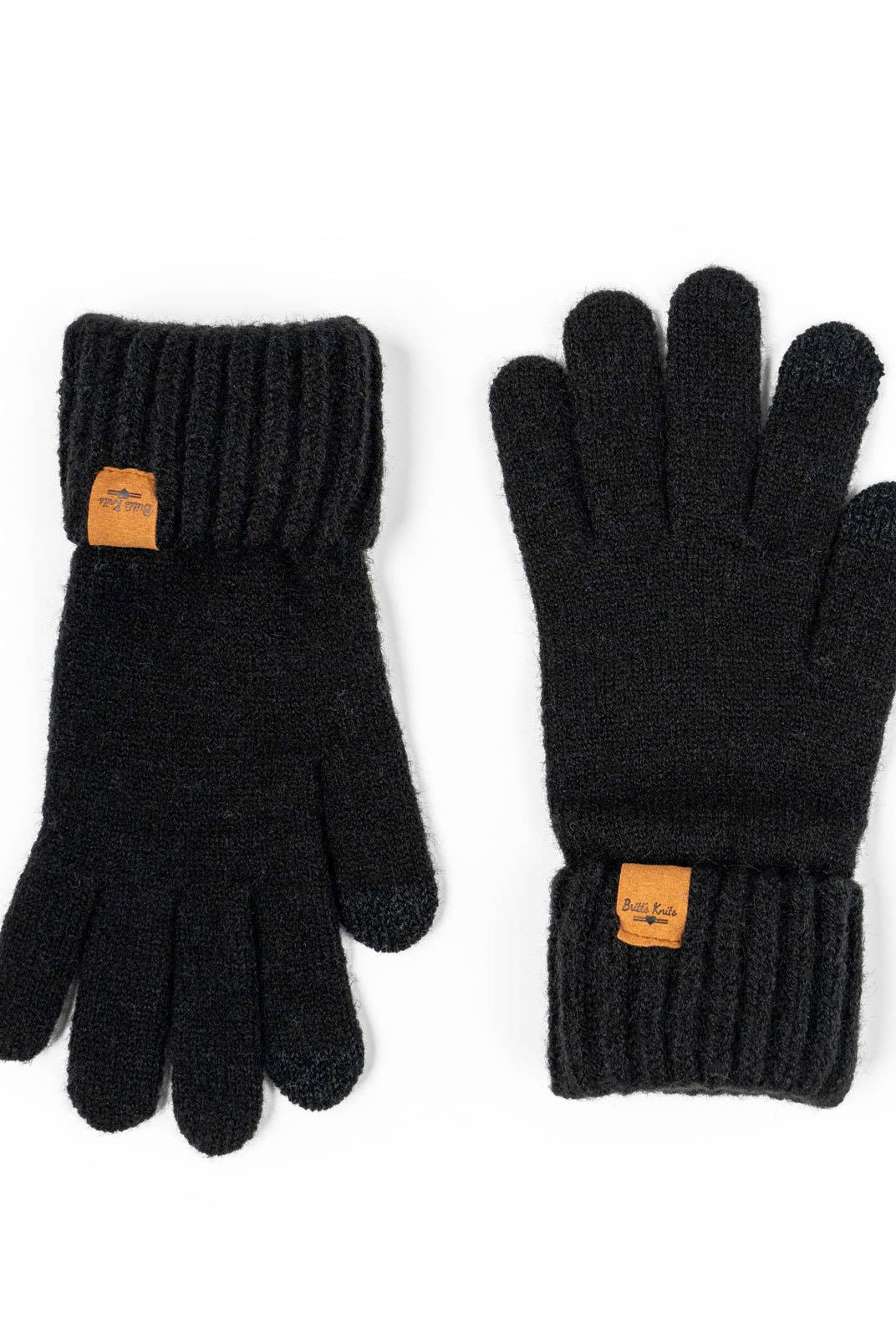 knit tech touchscreen gloves with cozy cuff detail in the color black