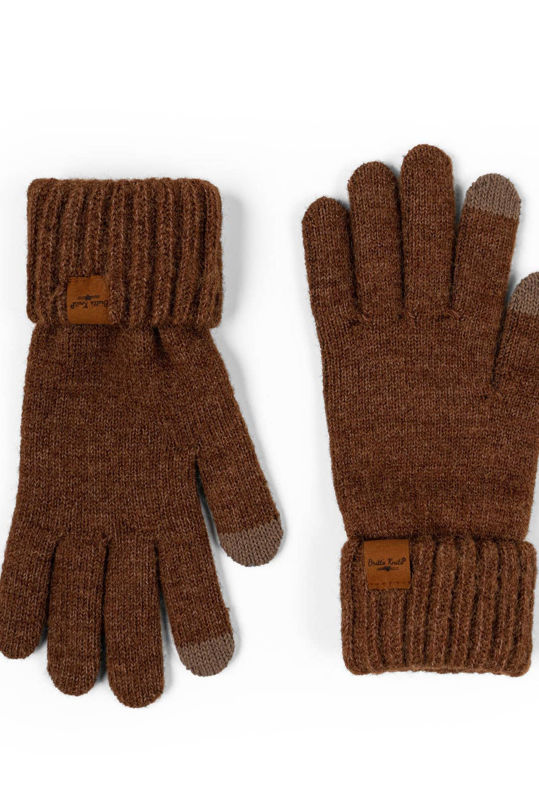 knit tech touchscreen gloves with cozy cuff detail in the color brown