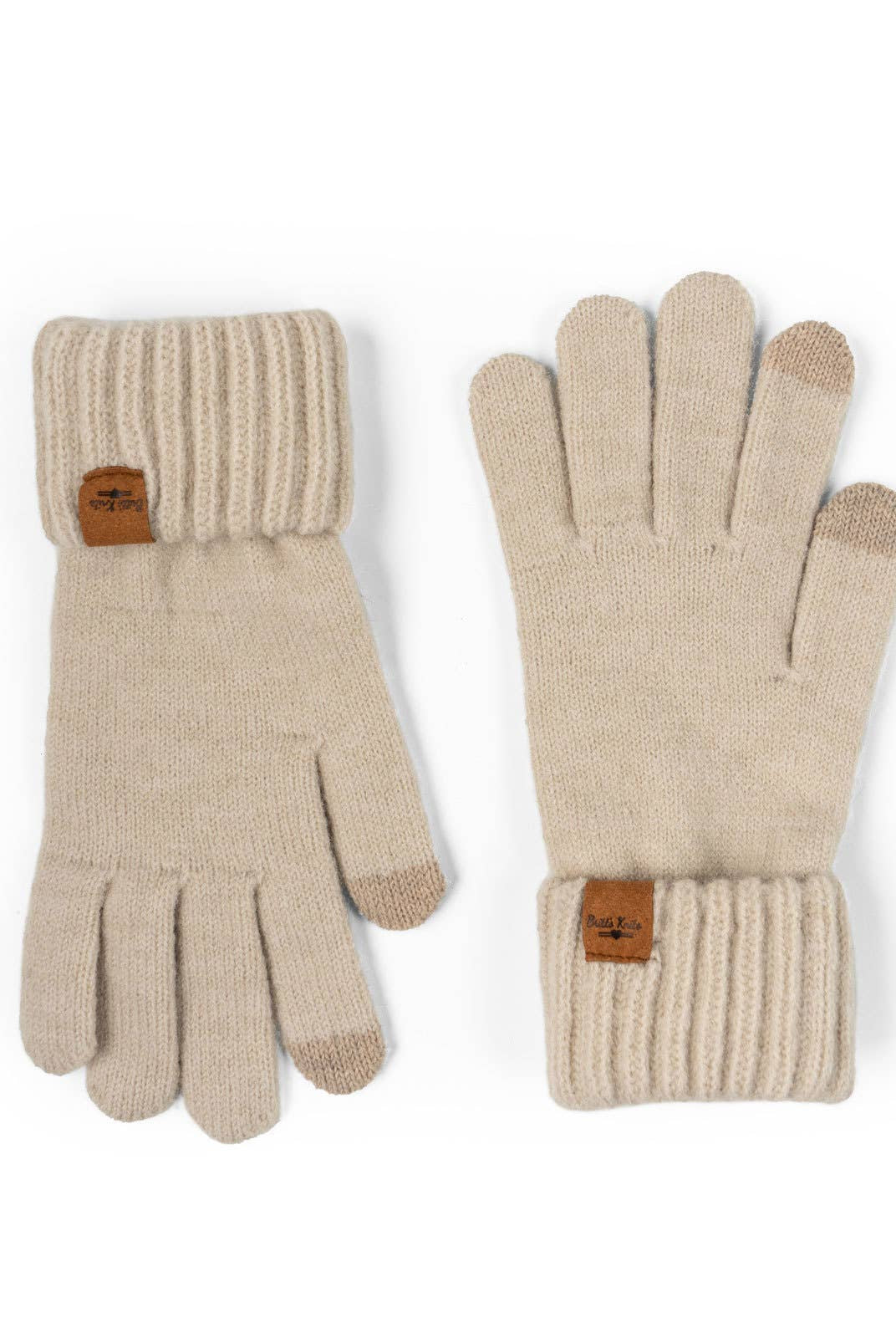 knit tech touchscreen gloves with cozy cuff detail in the color oat