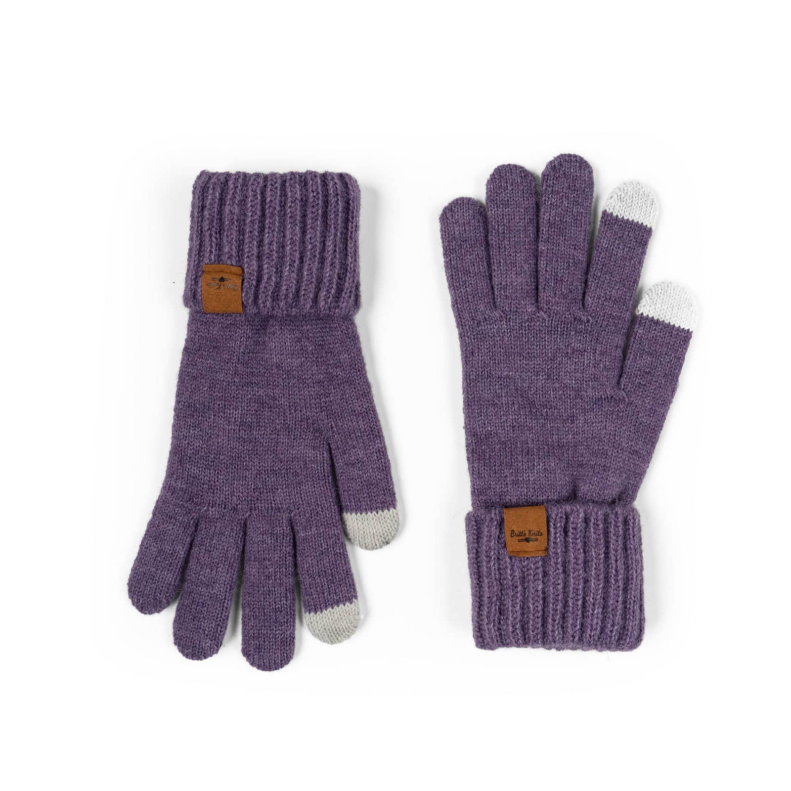 knit tech touchscreen gloves with cozy cuff detail in the color purple