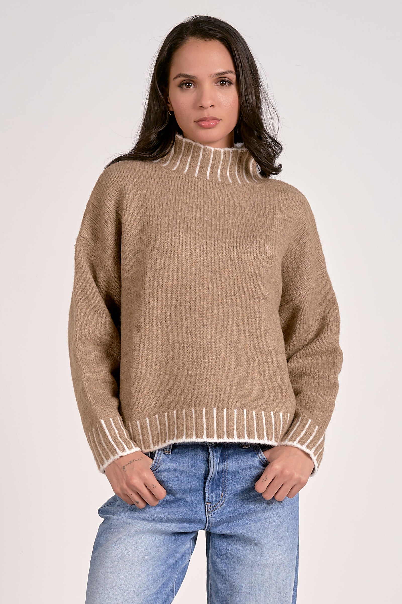 Mock Neck Contrast Stitch Sweater – MainstreamBoutique-Bloomington