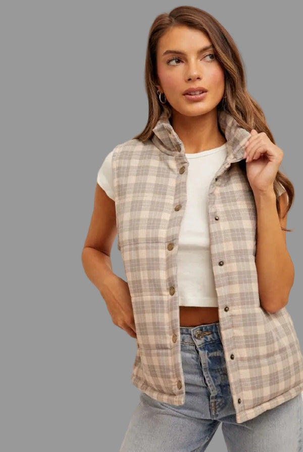 Girl wearing plaid vest