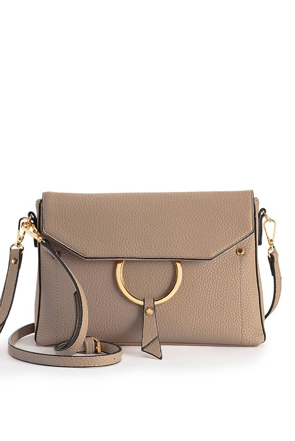 Latte pebble vegan leather crossbody with tassel ring and wristlet option