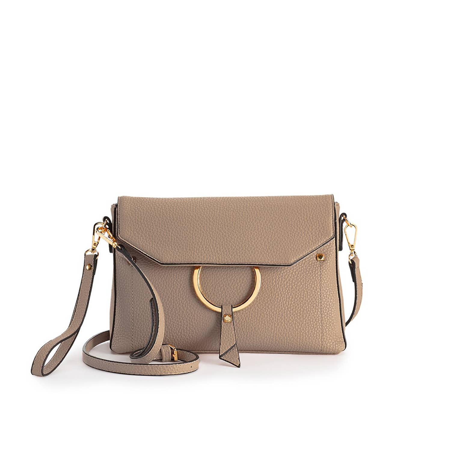 Latte pebble vegan leather crossbody with tassel ring and wristlet option
