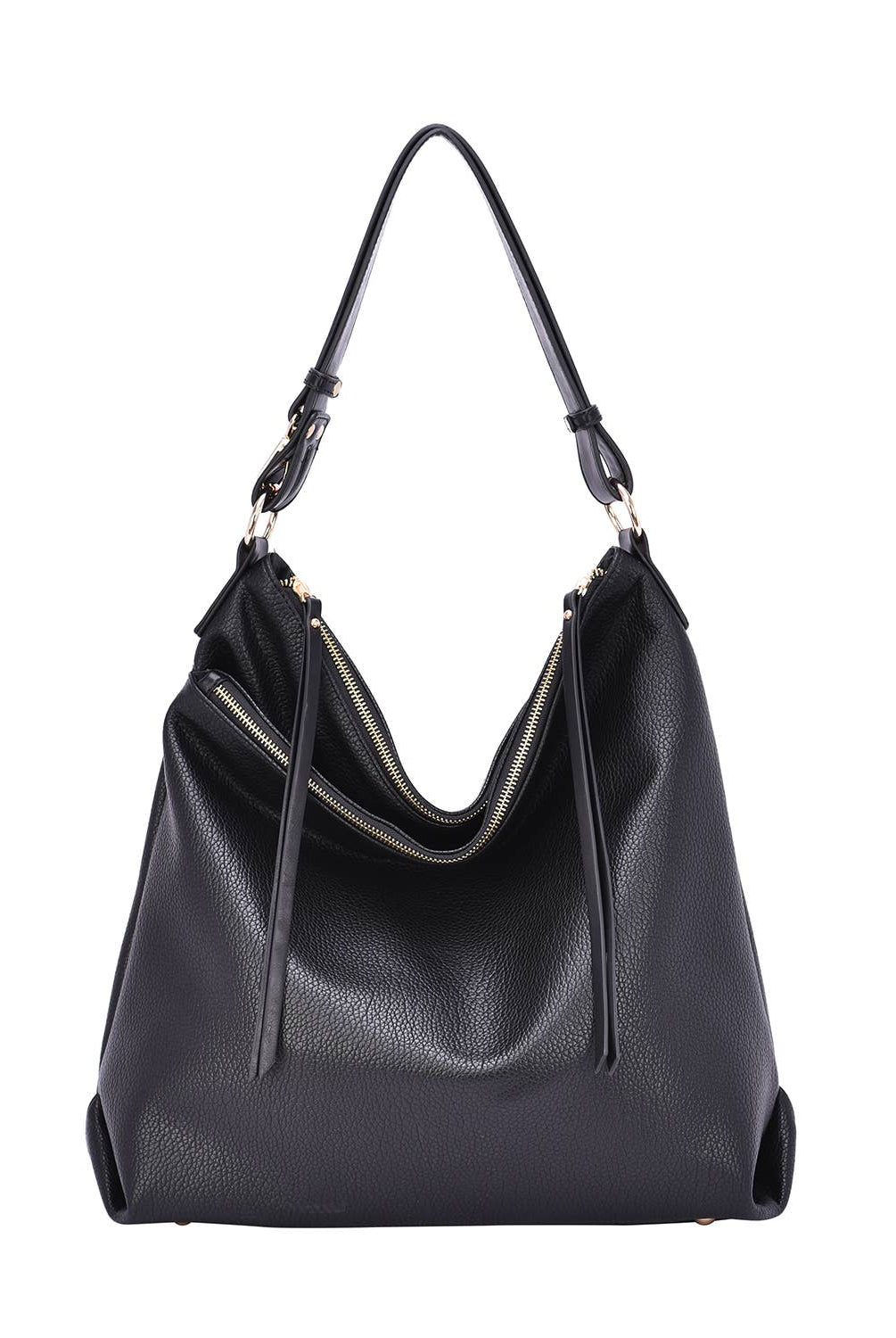 Black vegan leather Robyn Hobo bag with adjustable strap and three compartments — Mainstream Boutique Bloomington