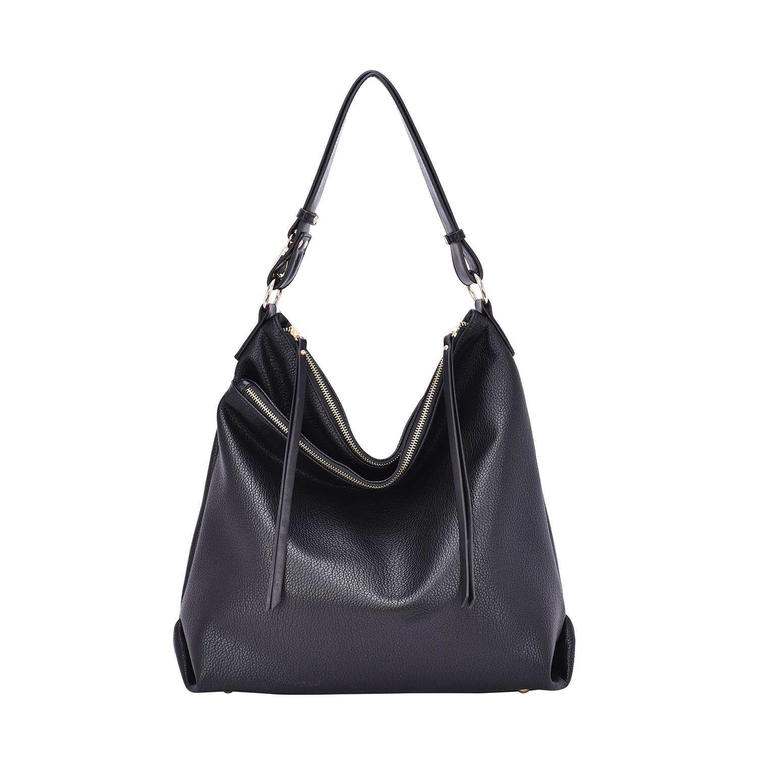 Black vegan leather Robyn Hobo bag with adjustable strap and three compartments — Mainstream Boutique Bloomington