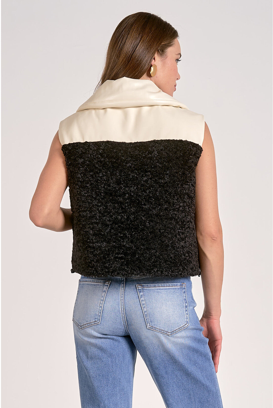 reversible sherpa vest cream side back view