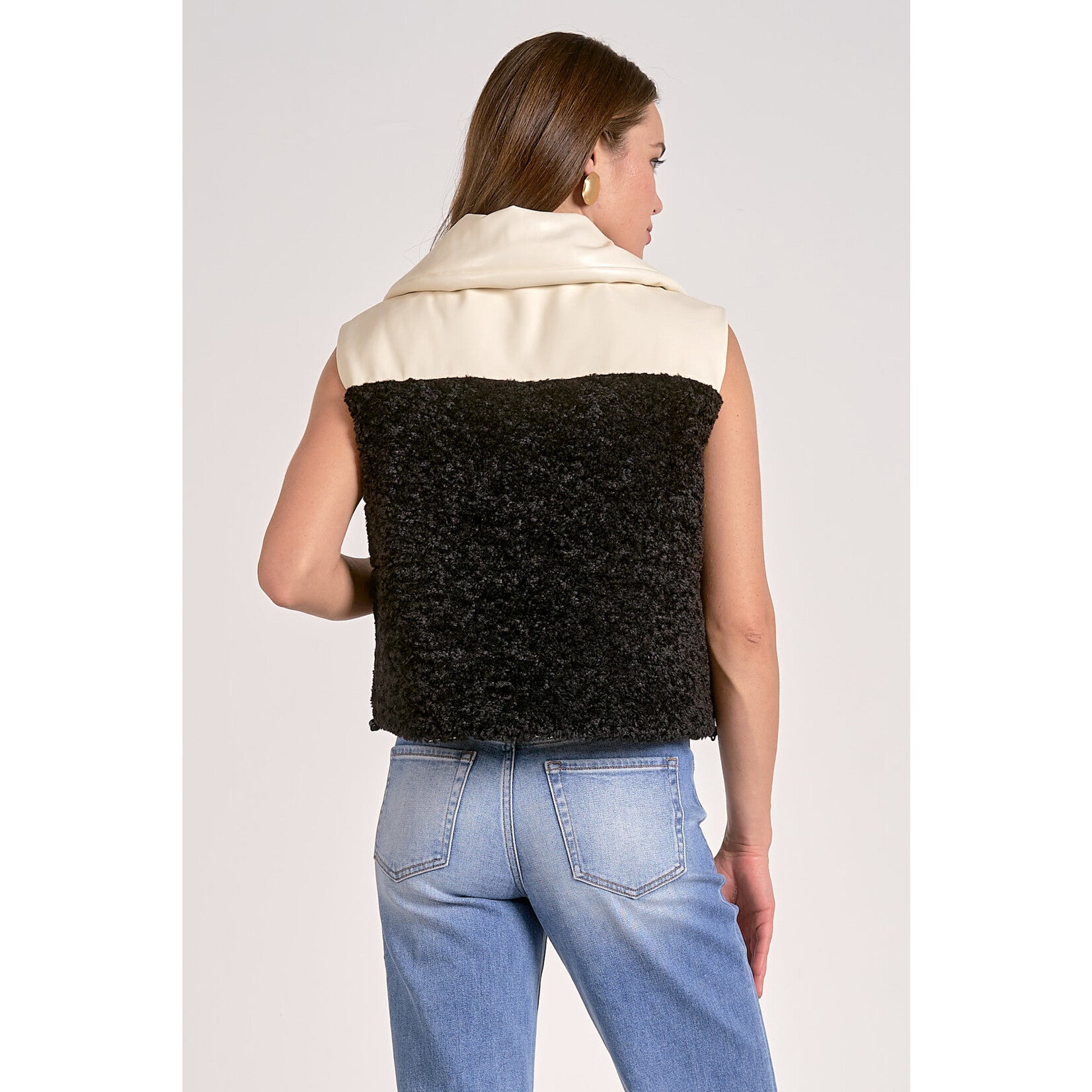 reversible sherpa vest cream side back view