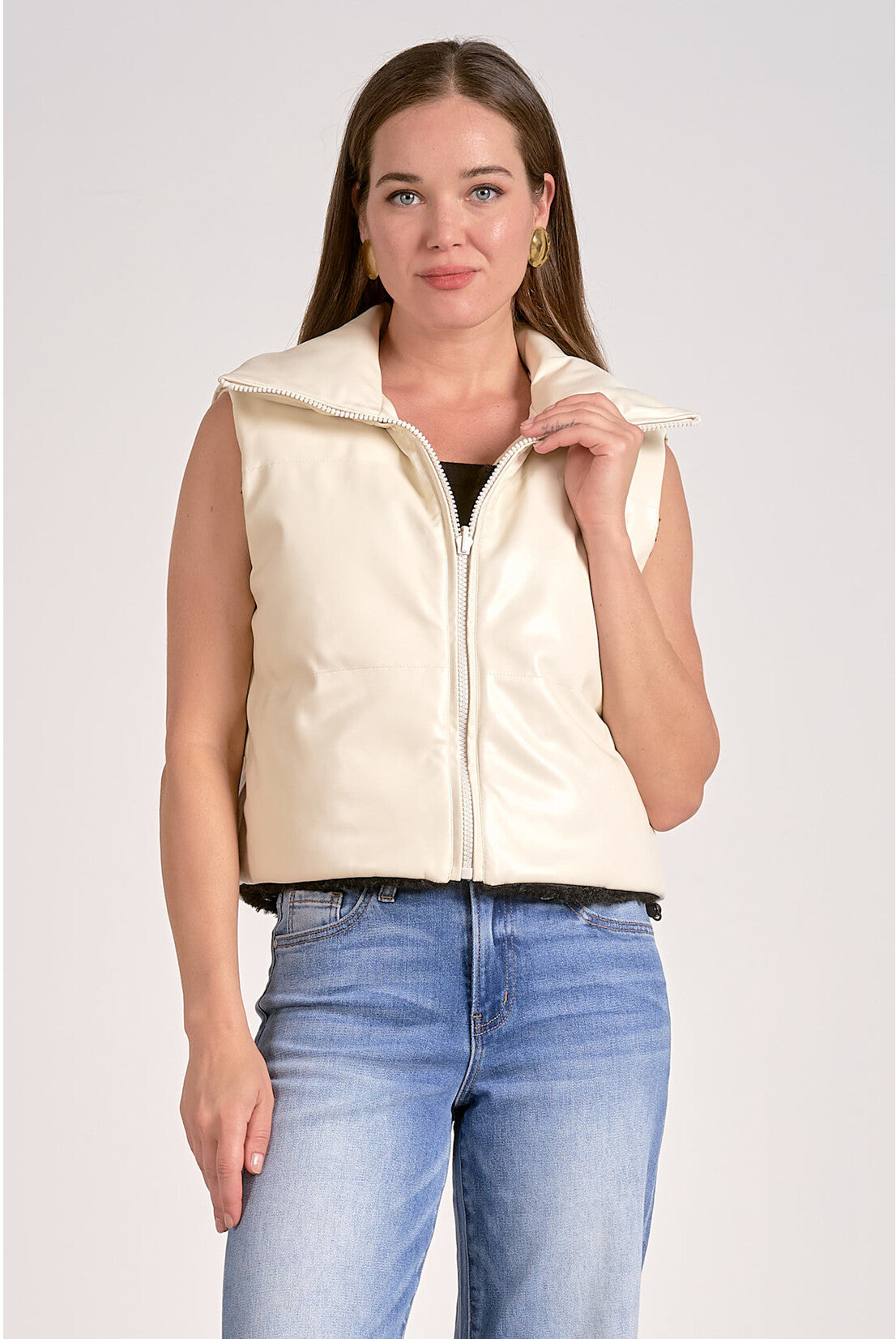 reversible sherpa vest cream side front view