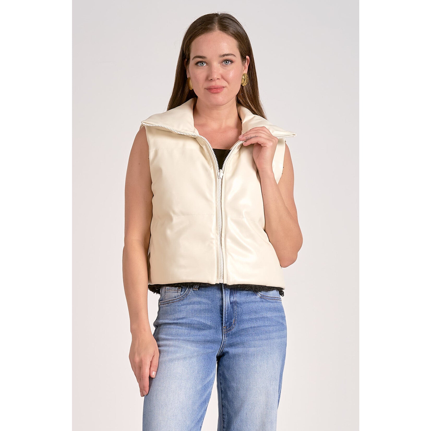 reversible sherpa vest cream side front view
