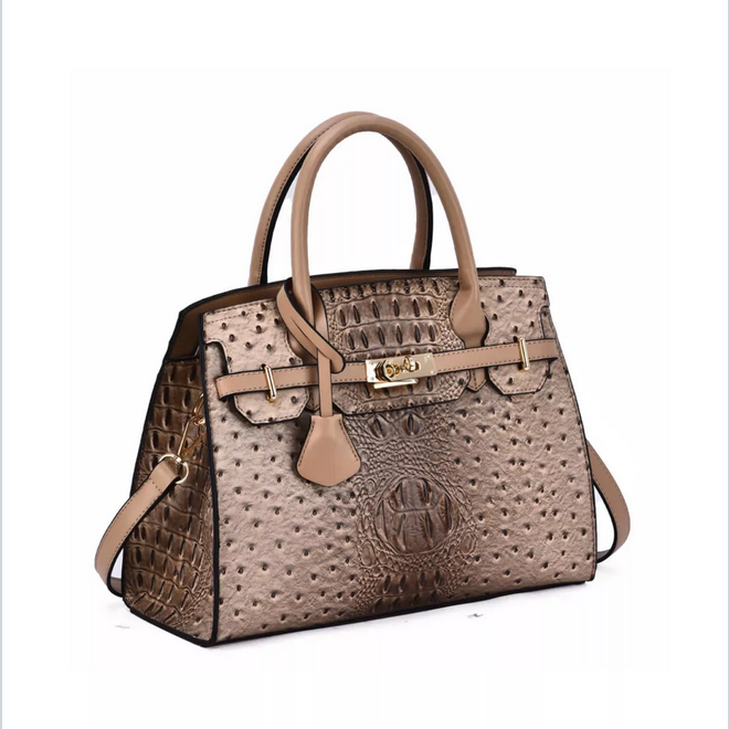 angled view of the virginia satchel in color sand