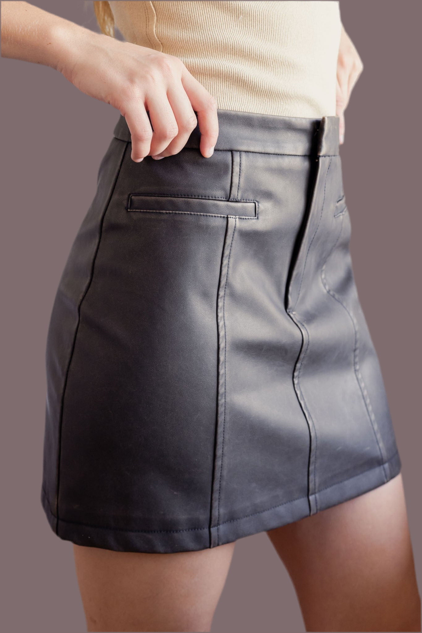 Washed vegan Leather skirt