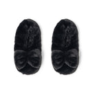 black microwavable plush heated slippers with weighted spa bead upper bow