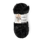 package of the black color microwavable plush heated slippers with weighted spa bead upper