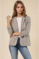 Toffee knit blazer with shirred sleeves front view