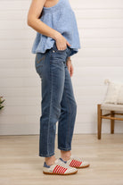Mac and Me High Rise Slim Straight jeans in Blue Vintage side view