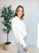 Mac and Me ivory quarter zip sweatshirt side view