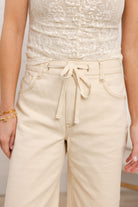 details on Mac and Me skyrise wide leg drawstring jeans frayed hem