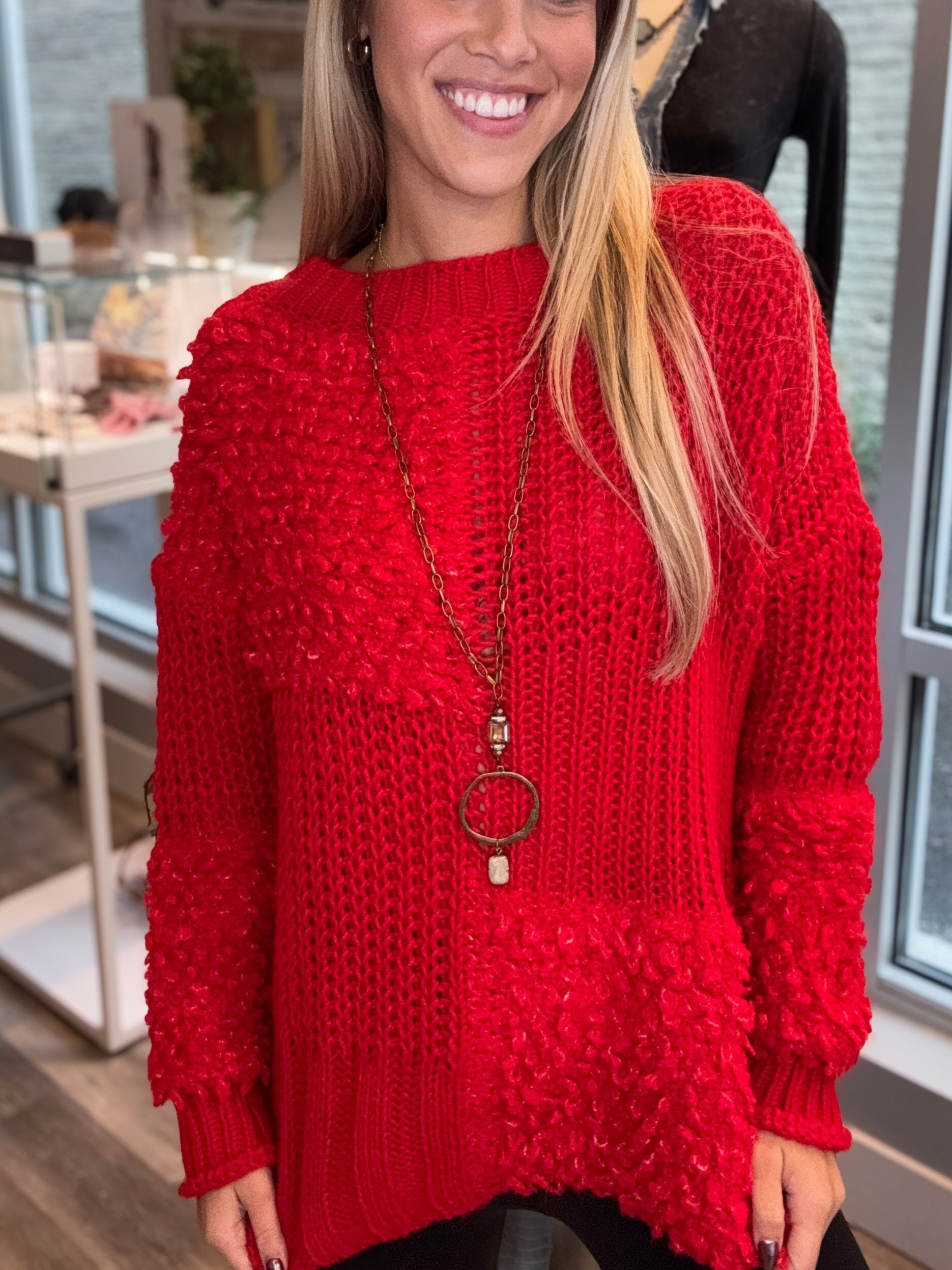 Made In Italy true red sweater with knit blocking