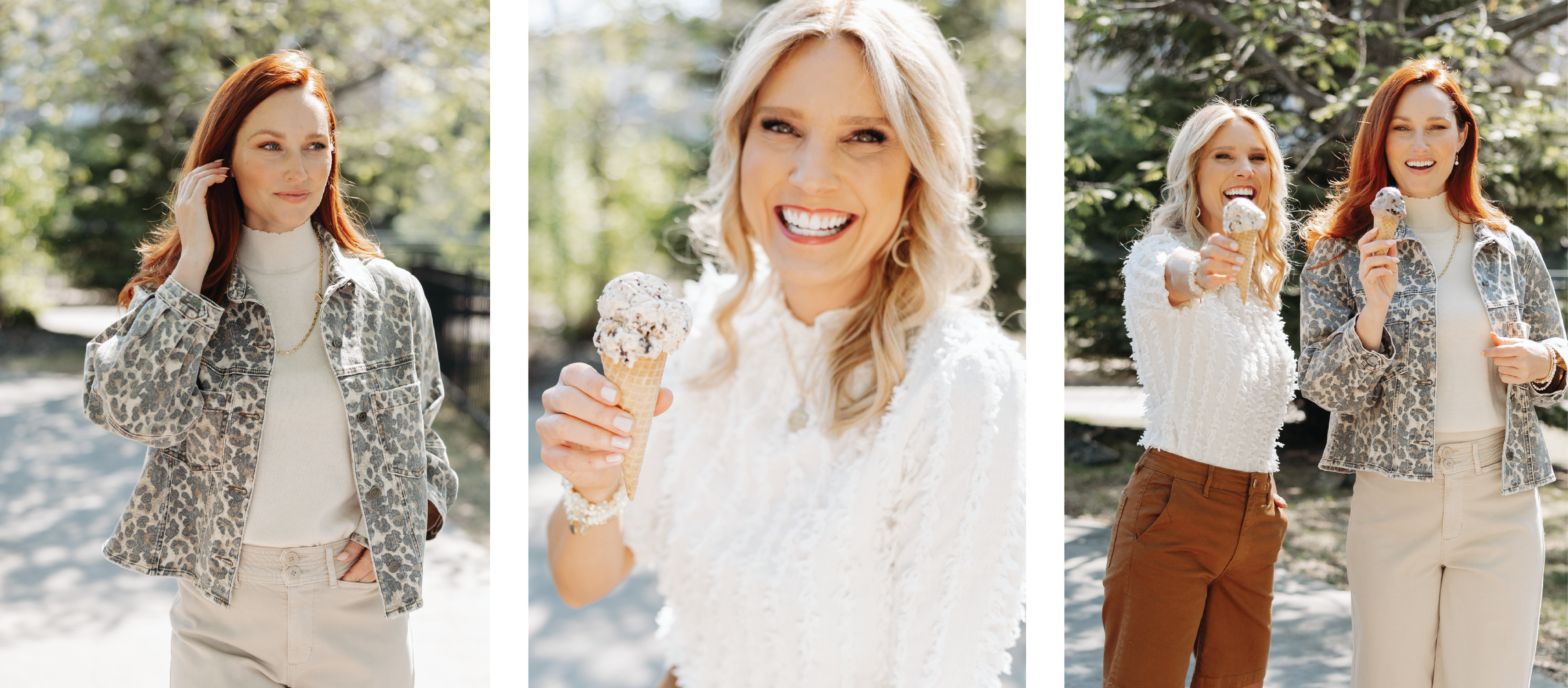 Three photos of outfits styled by Mainstream Boutique Bloomington