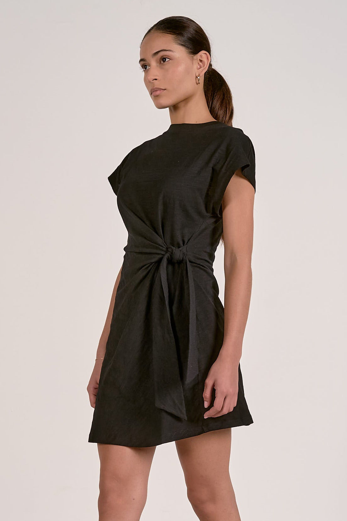 side of black side tie dress