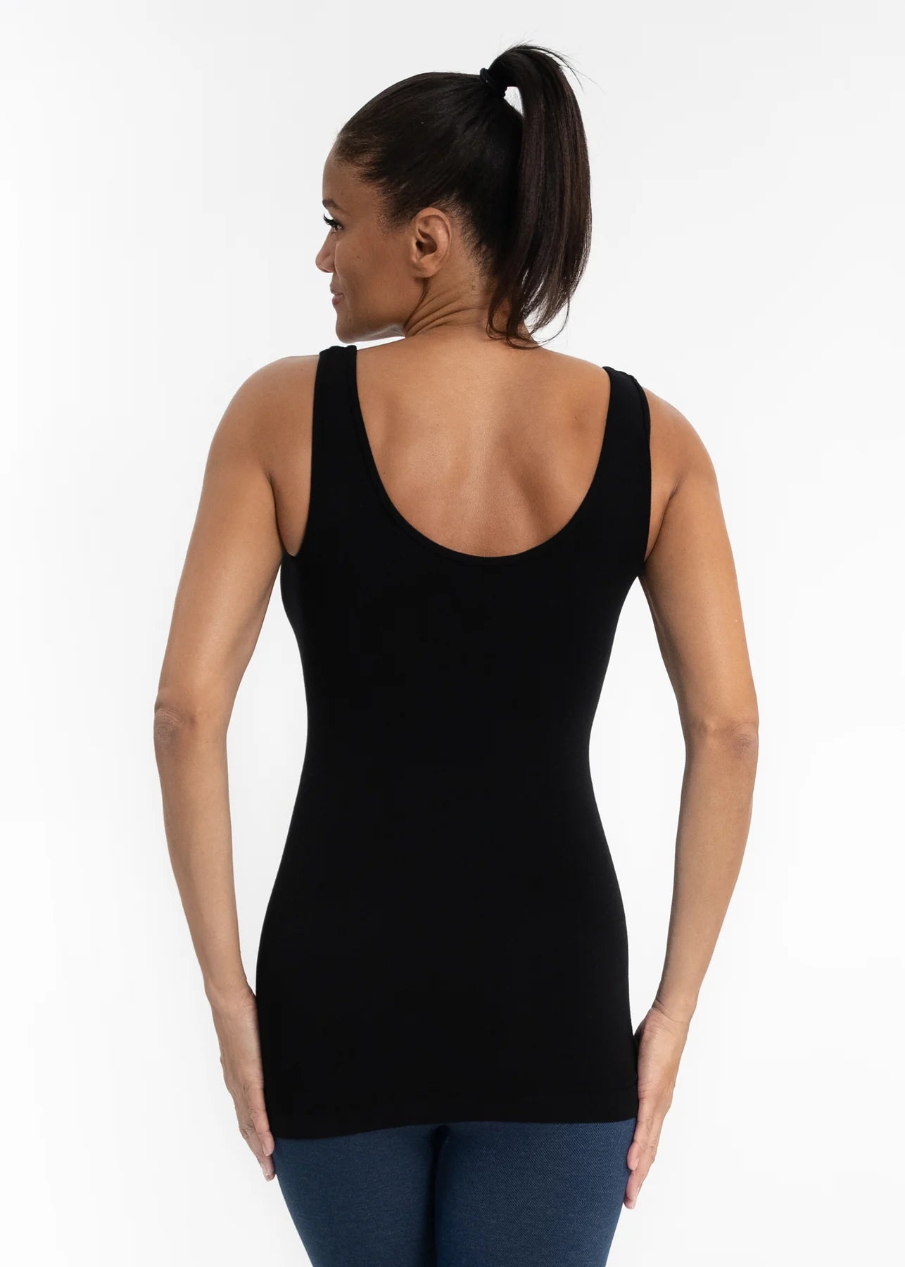 black reversible v-neck scoop neck tank back view