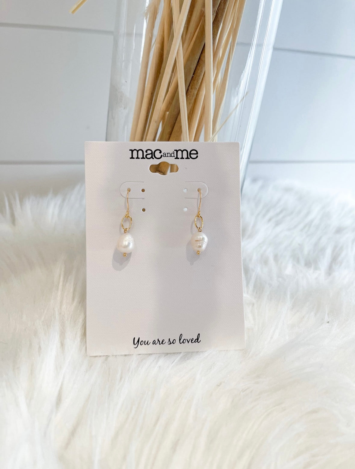 Mac and Me freshwater pearl French wire hook earrings with wrapped wire detail