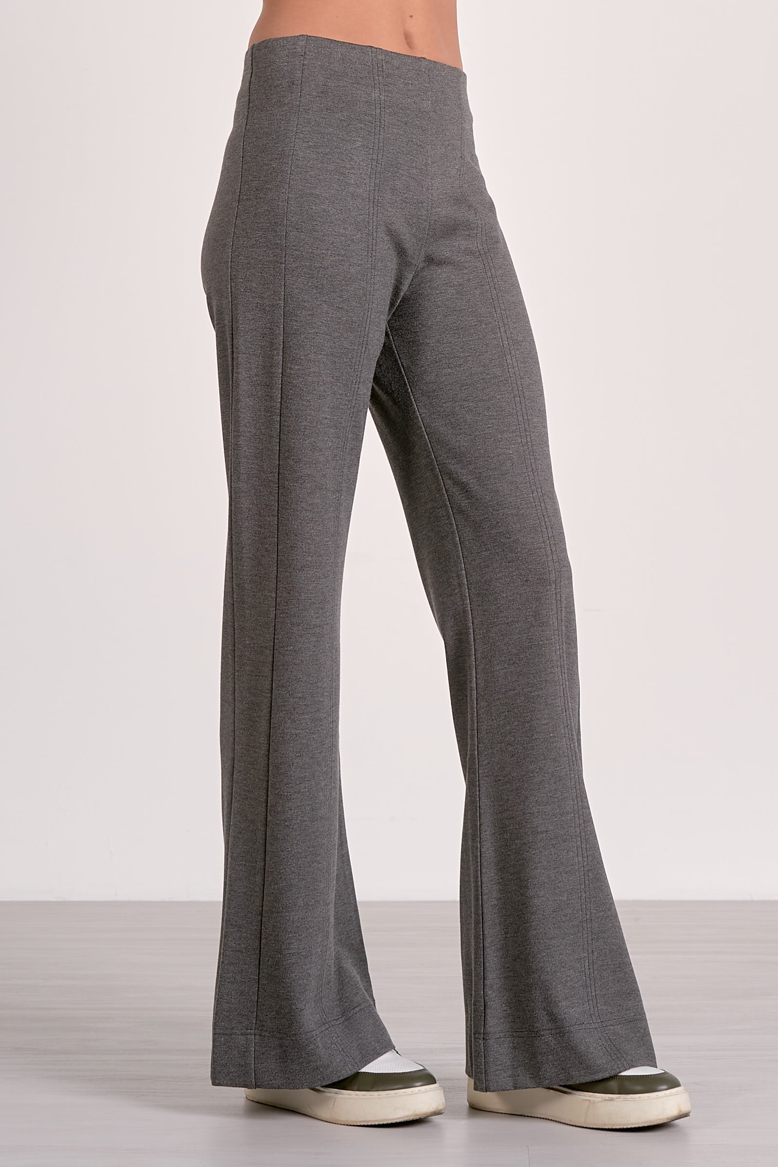 side view modern heather grey straight leg pants