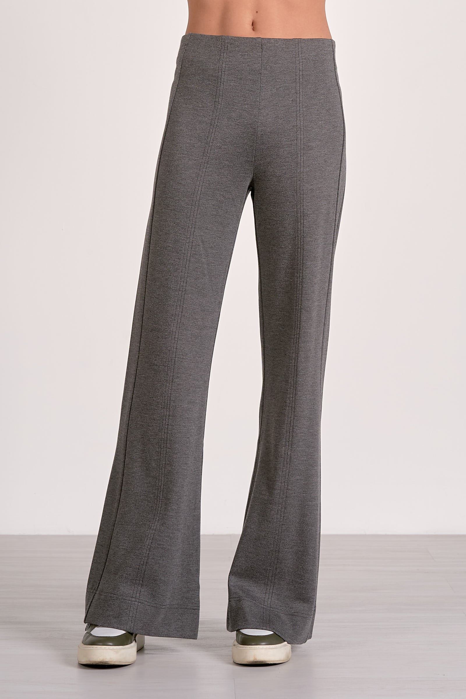 front view modern heather grey straight leg pants