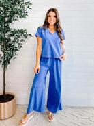 Mac and Me Cozy Pant in soft blue, wide leg style