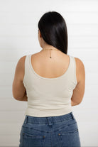 back of Mac and Me tan essential fitted tank