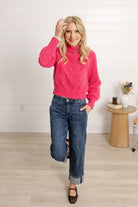Mac and Me feminine pointelle knit sweater in pink for autumn outfits
