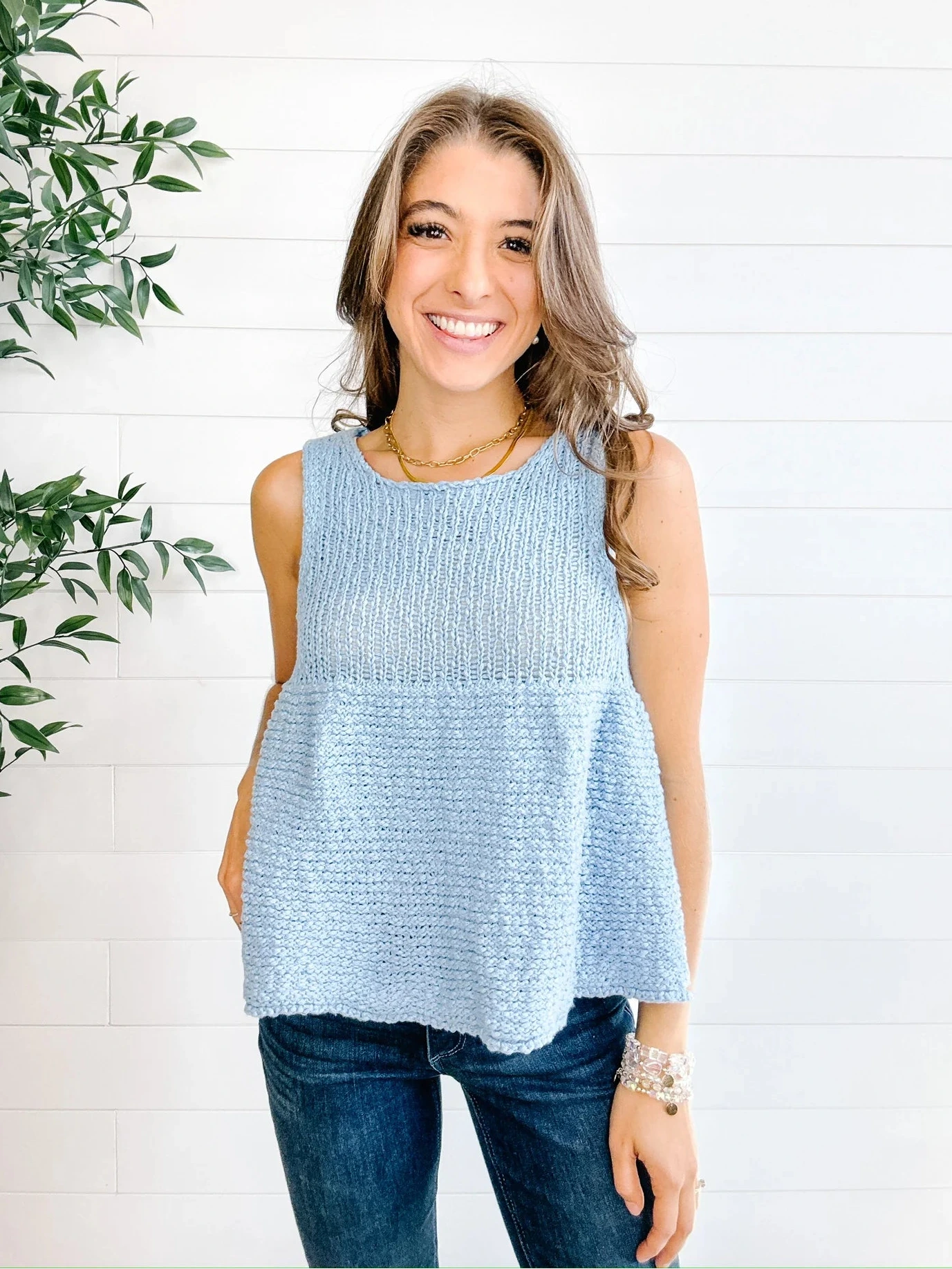 light blue swing knit sweater tank women sleeveless boutique top