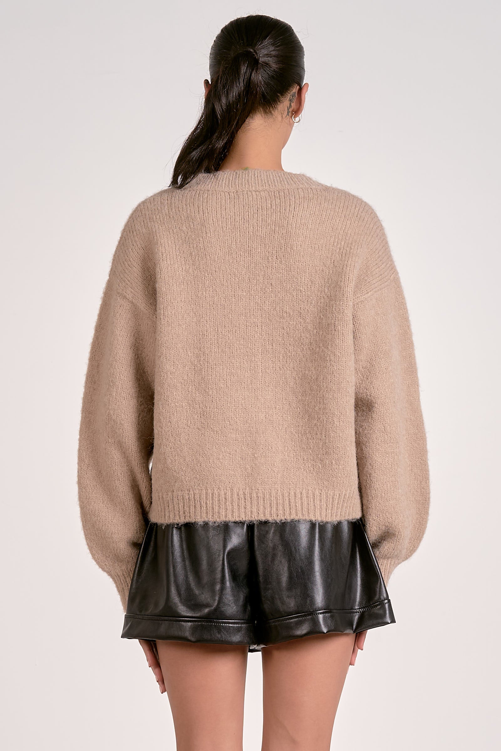 Back of the macchiato tie-front cropped cozy knit sweater for women