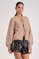Side of the Macchiato tie-front cropped cozy knit sweater for women