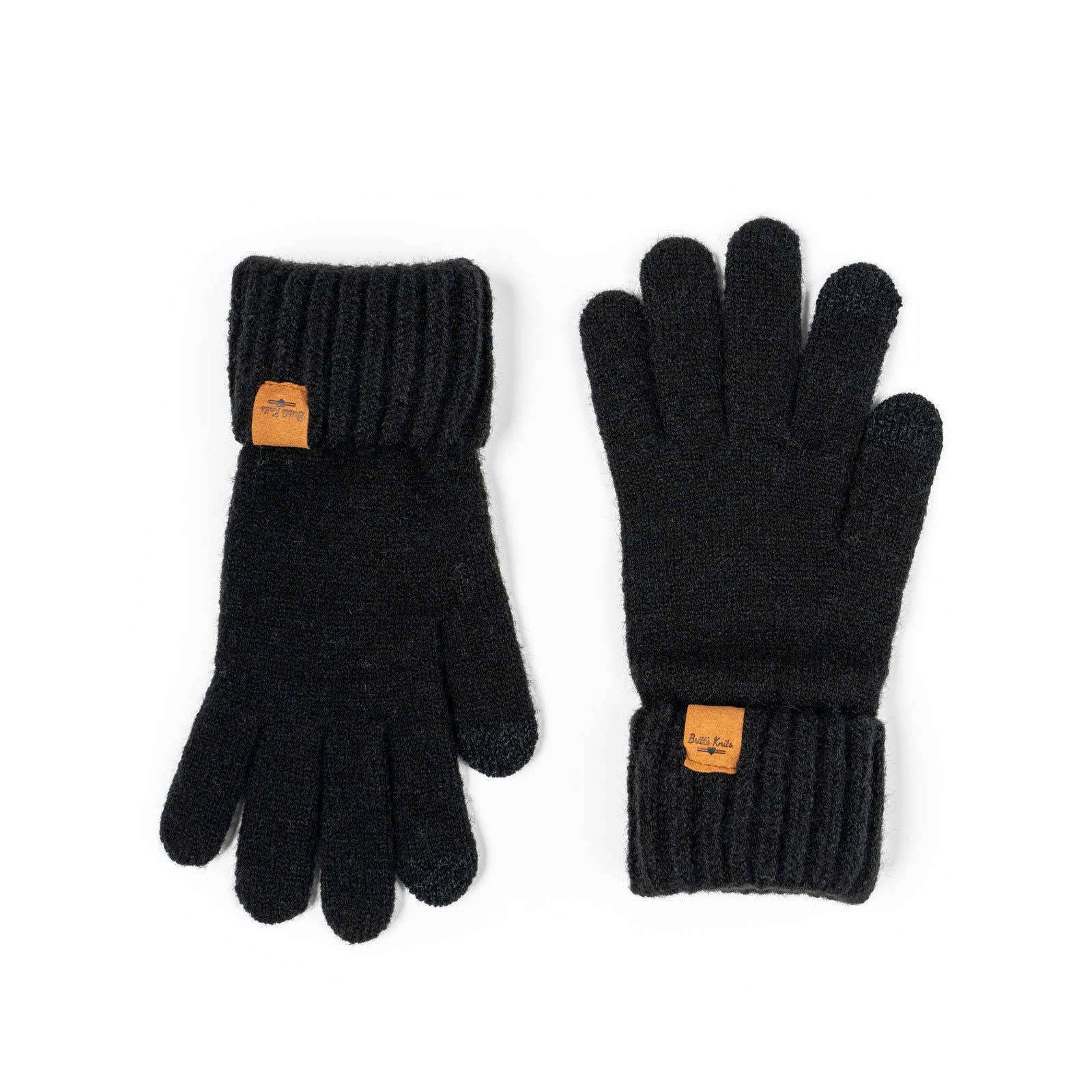 knit tech touchscreen gloves with cozy cuff detail in the color black