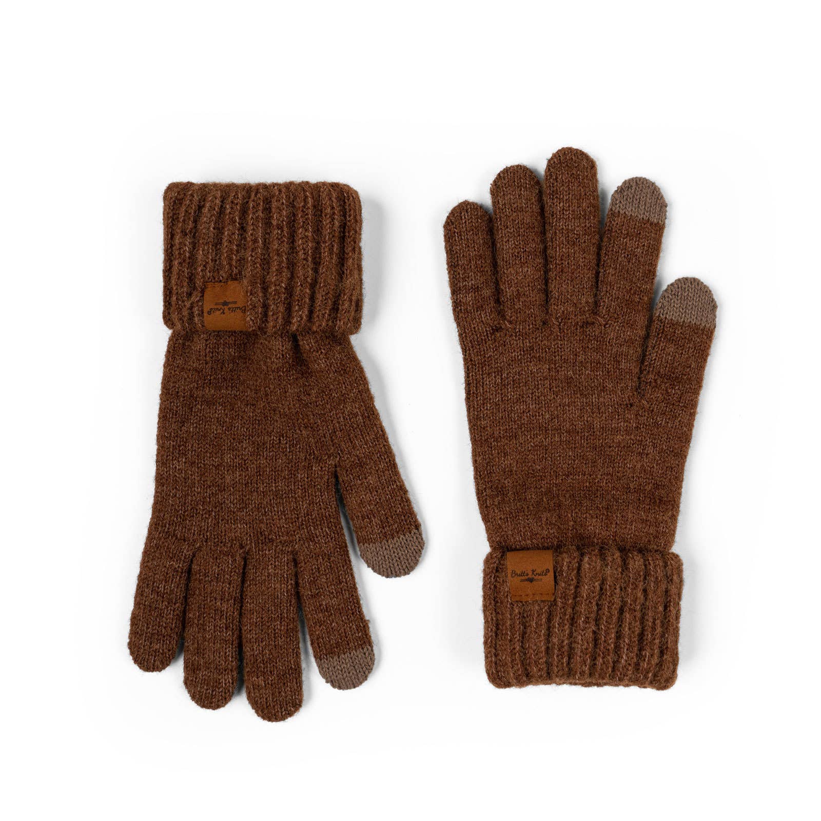 knit tech touchscreen gloves with cozy cuff detail in the color brown