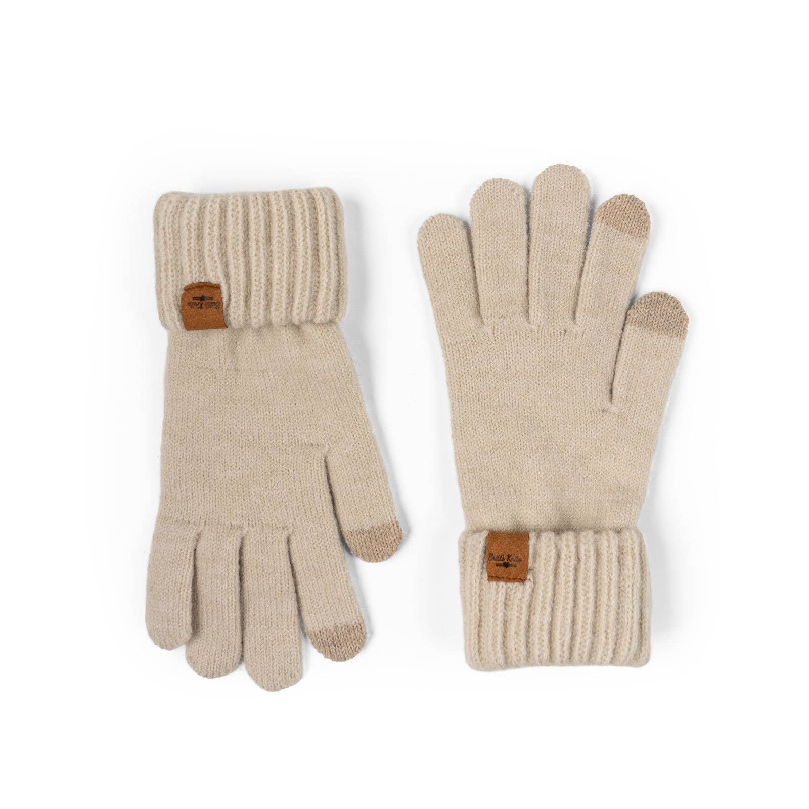 knit tech touchscreen gloves with cozy cuff detail in the color oat